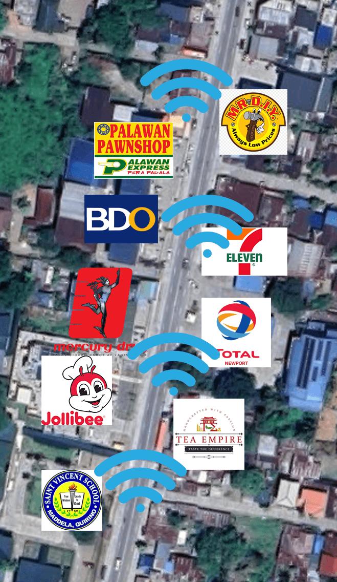 Map of SwitchLink Free WiFi Zone hotspots around Poblacion, Maddela